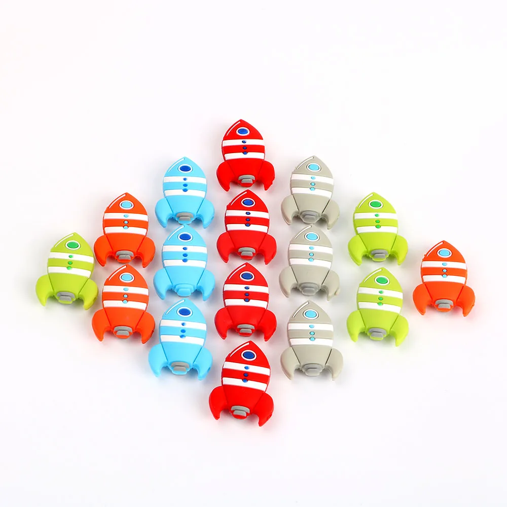 baby teething items early Kovict 10pcs Silicone Bead Cartoon Rocket Shape BPA Free Tiny Rod Food Grade Silicone Bead Baby Teething Toy baby teething items fussy