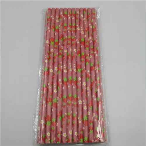 Strawberry 25 шт., бумажные соломинки в красную полоску, в виде звездочек, в горошек, в виде сердца, бронзового цвета для детей, для дня рождения, свадьбы, вечеринок, креативные питьевые соломы с нашивками - Цвет: Strawberry