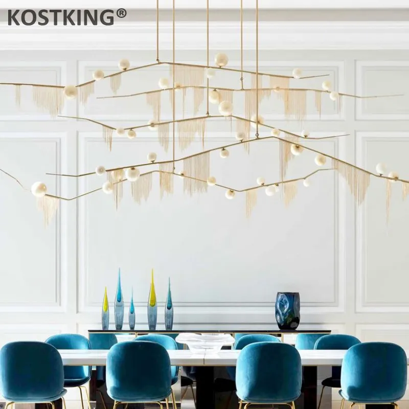 Минималистская Золотая светодиодная люстра G9 вилла подвеска с кисточками