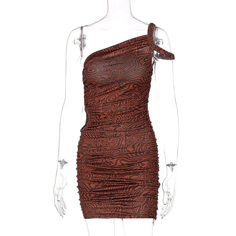 

Summer Women's Dress 2021 New Y2K Bodycon Hollowed Out Sexy Sweetheart Vestido Printed Sleeveless Mini Robe Inclined Shoulder