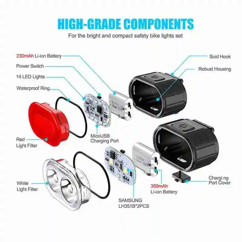 

2021 Rechargeable headlight USB LED Bike Light Set Road Bicycle Front or Rear Light Headlight Safety Warning Cycling Tail Light