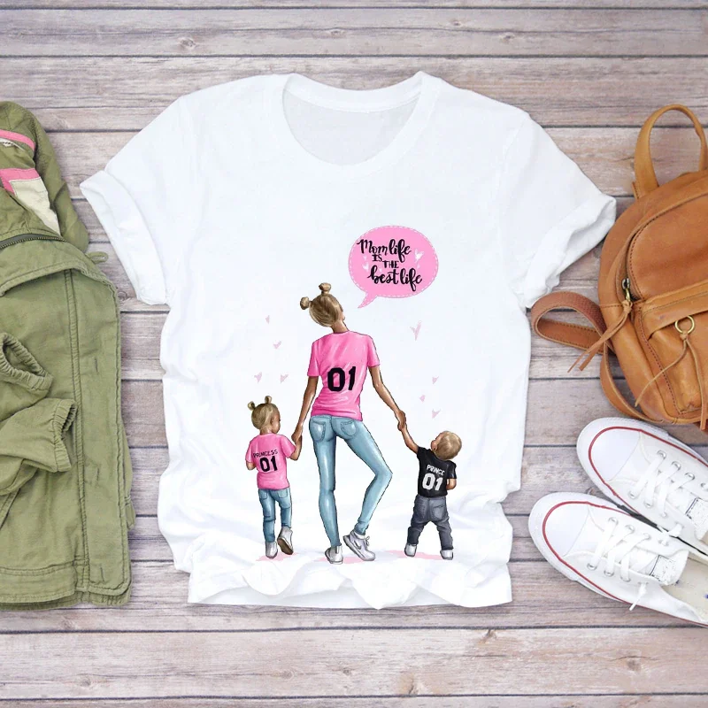 

Women Cartoon Super Mom Life Momlife Mama Mother Summer Print Lady T-shirts Top T Shirt Ladies Womens Graphic Female Tee T-Shirt