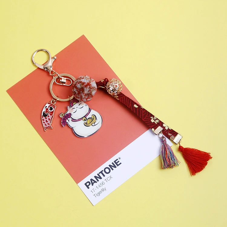 Tranditioal Lucky Cat Манеки Неко жира Кот приносящий удачу кимоно Брелок меховой шарик брелок для ключей автомобиля мешок кулон для Для женщин D366 - Цвет: 3