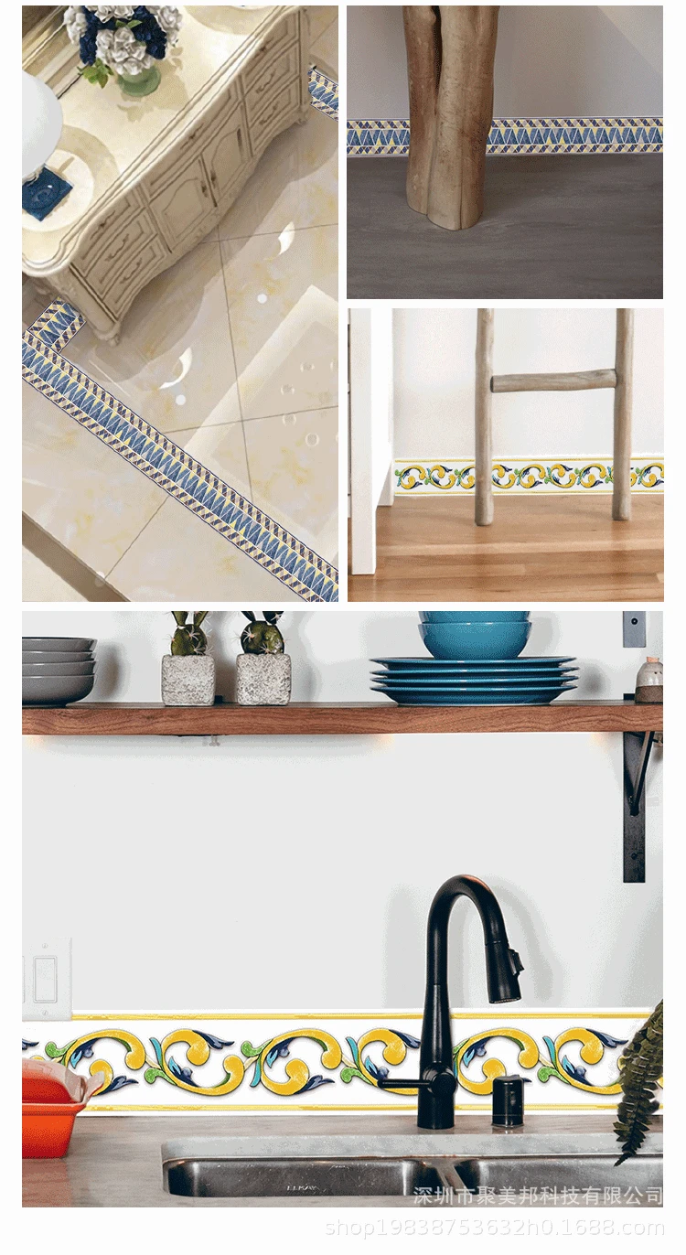 

3D Retro Stereo Corners Corner Corridor Border Wall Stickers Self Adhesive Waistline Sticker Waterproof Tile Baseboard