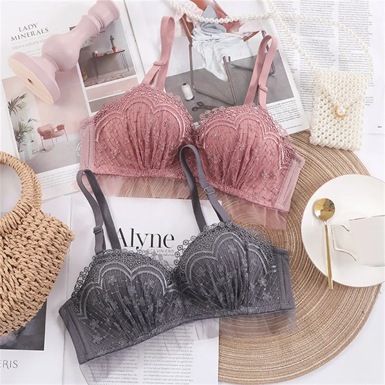 

Нижнее белье женское без стальных колец пуш-ап, маленький бюст, толстый пуш-ап, бюстгальтер с защитой от провисания, привлекательный кружевн...