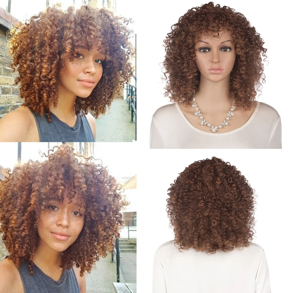 Высокотемпературный синтетический парик Короткие афро вьющиеся парики для