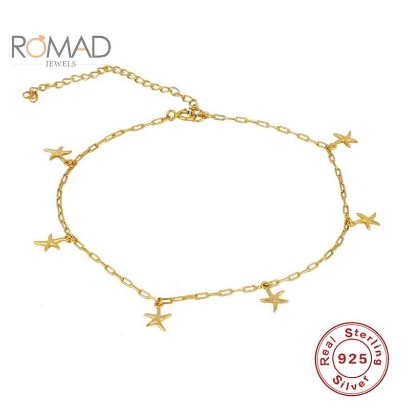 

ROMAD Summer Beach Barefoot Bracelet Ankle 925 Sterling Silver Little Starfish Stacked Anklets For Women Foot Jewelry