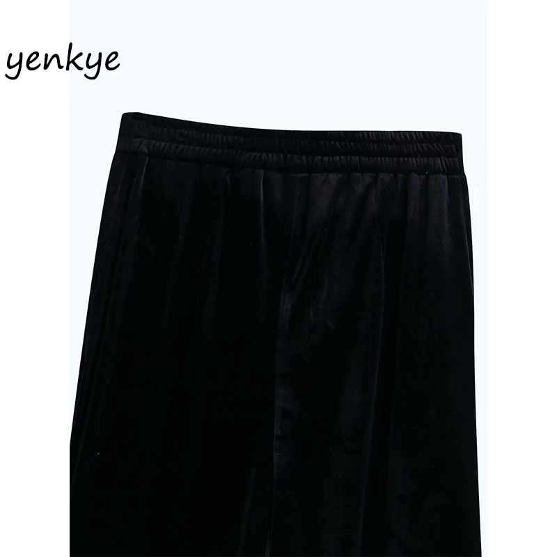 

Women High Waist Vintage Black Straight Velvet Pants BBWM9824