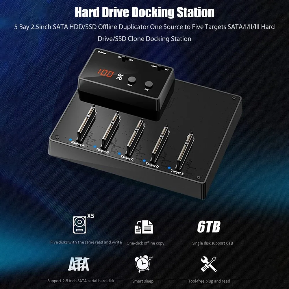 

5 отсеков 2,5 дюйма SATA HDD/SSD автономный Дубликатор один источник на пять целевых SATA/I/II/III жесткий диск/SSD клон док-станции
