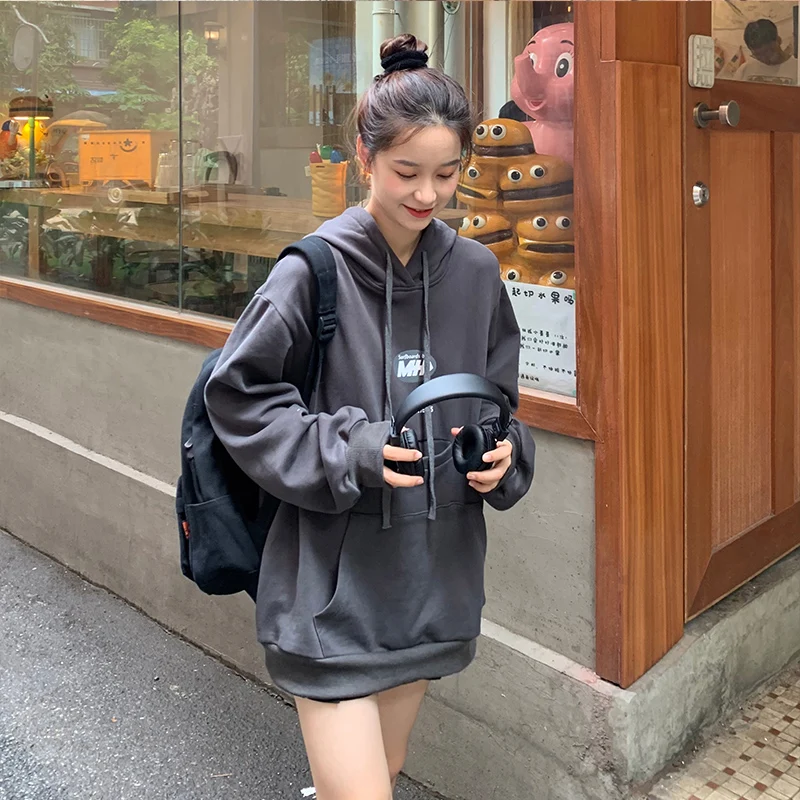 

letter print spring autumn Korean loose harajuku long sleeve casual pockets fashion pullovers hoodies Sweatshirts Women Unisex