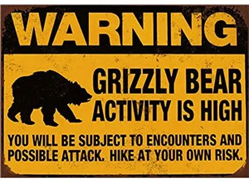 

Bear Warning Grizzly Bear Vintage Metal Sign Tin Poster Home Decor Bar Pub Retro Kitchen Wall Sign Art 12"x8"