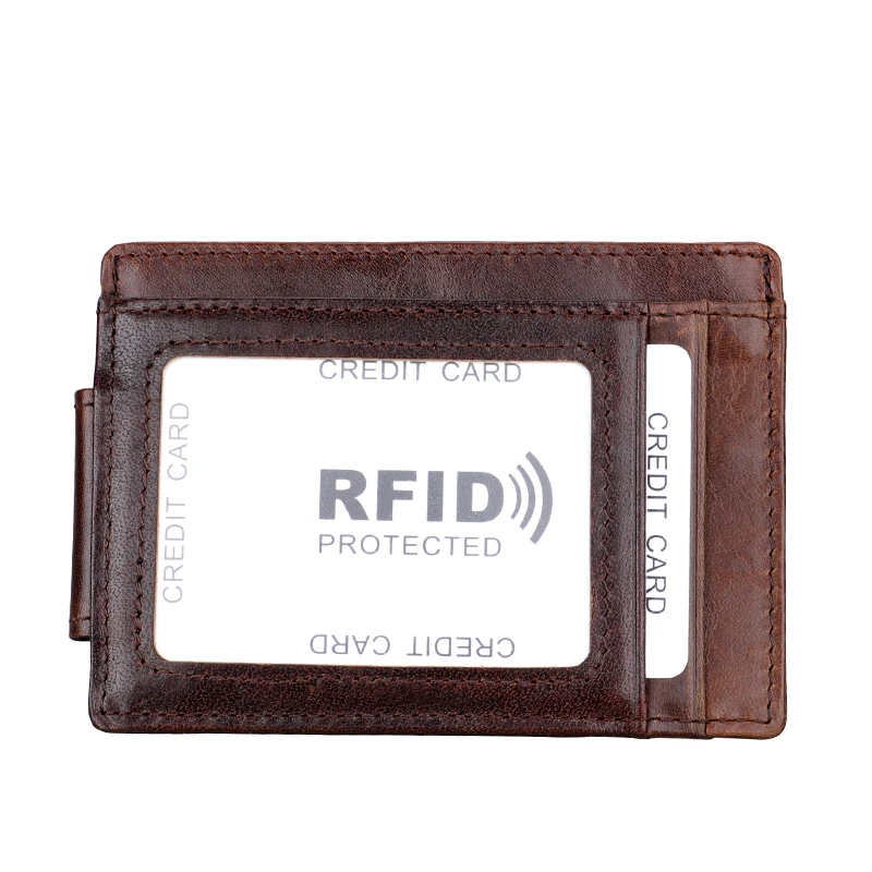 

TRASSORY Rfid Blocking Mens Mini Genuine Leather Magnetic Money Clip Security Retro Slim Credit Card Wallet with Clip