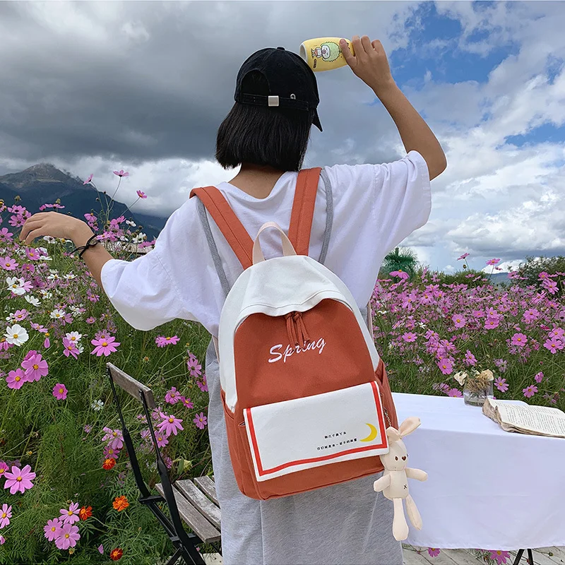 Большой емкости холщовый рюкзак 2019 Новая мода сшивание Студенческая сумка