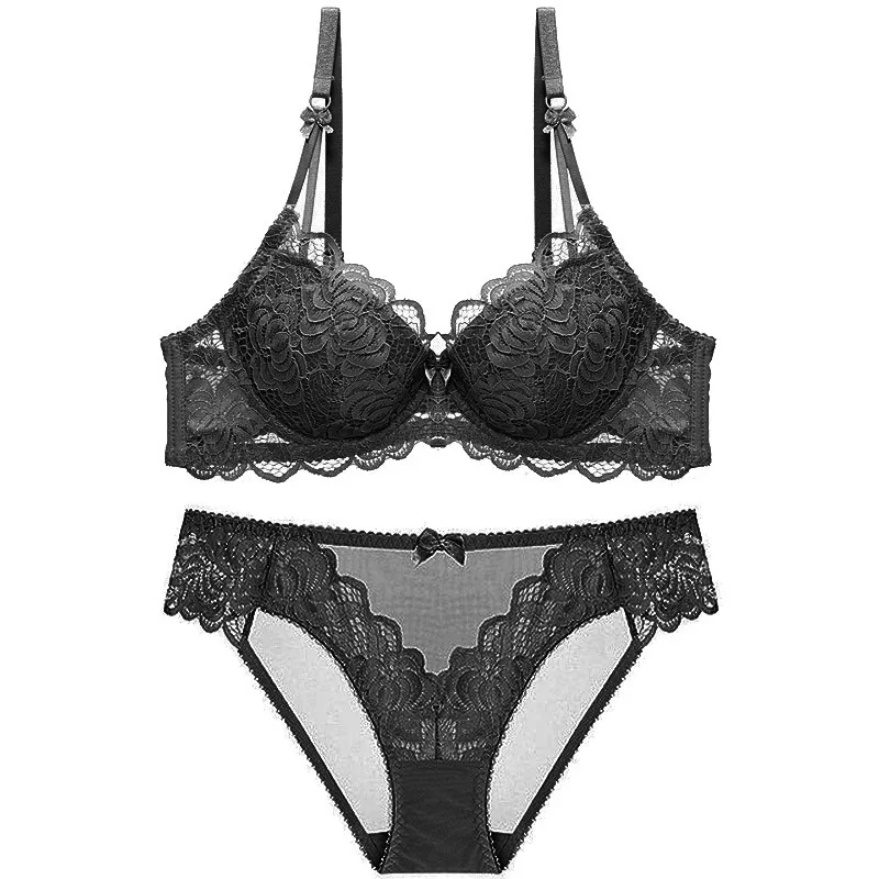 

2020 Sexy Lace Women's Bra Set Breathable Large Size Underwear Shows Small Gathering Bra Bra Three Quarters(3/4 Cup) Push Up