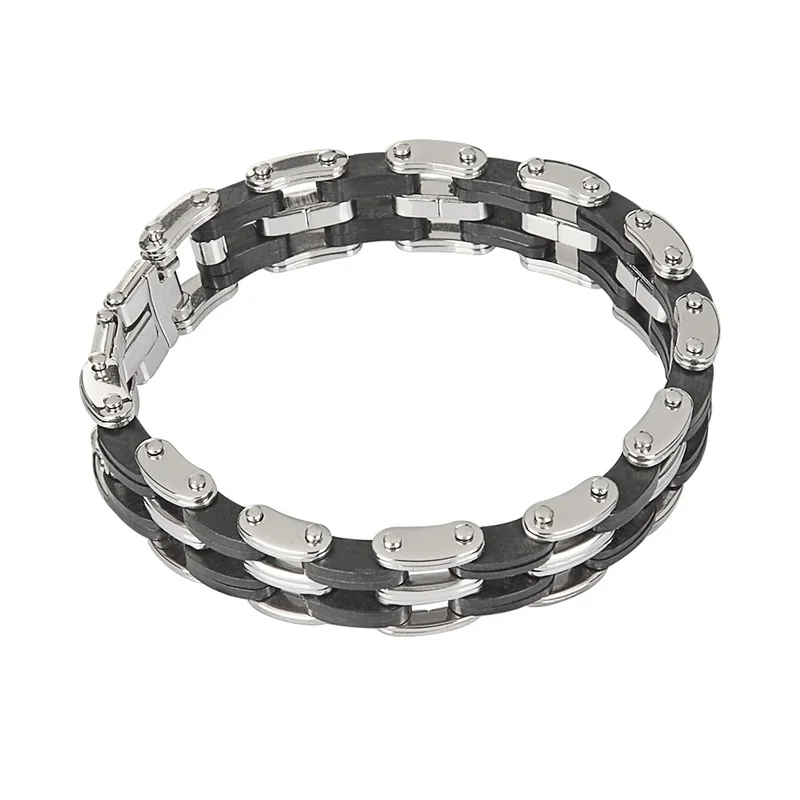 Мужской браслет из нержавеющей стали черный резиновый силиконовый для мотоцикла