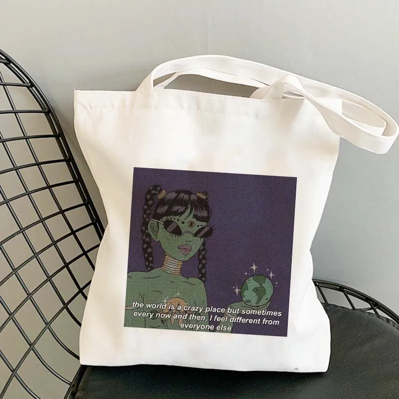 

Harajuku Ladies canvas tote bag angel and devil Female shoulder bag graphic sac shopping Women shopping bags for groceries 2021