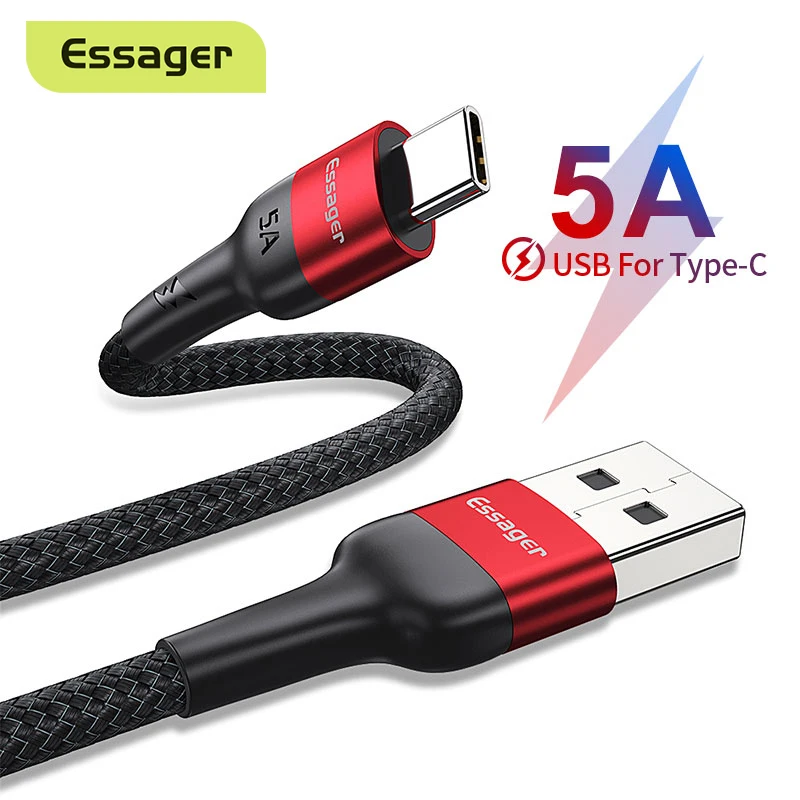 

Essager 5A USB Type C Cable For Huawei P40 P30 Pro Mate 30 Supercharge USBC USB-C Fast Charging Charger Type-C Data Wire Cord