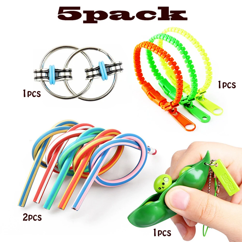 

5pcs Kids Parent-child Interaction Toys Decompression Edamame Toys Zipper Wristband Squeeze Peas Beans Keychain Toy