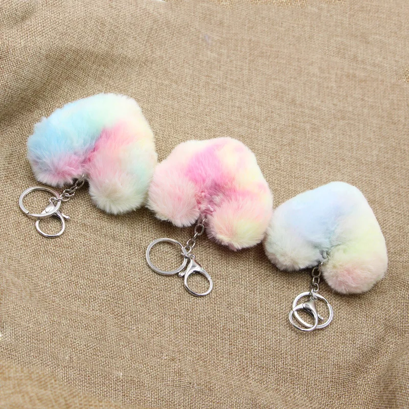 Брелок для ключей с имитацией цветных полосок женский аксессуар помпоном в форме