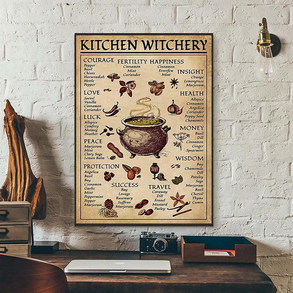 

Kitchen Witchery Woman Posters and Prints Decoration Canvas Wall Pictures Witches Magic Knowledge Art Painting Gifts Home Decor
