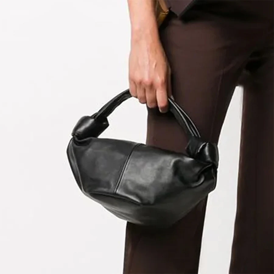 

Soft Leather Underarm Bag Retro Knotted Tote Dumpling Clutch Purses Casual Female Handbags Soild color Shoulder Bags For Women