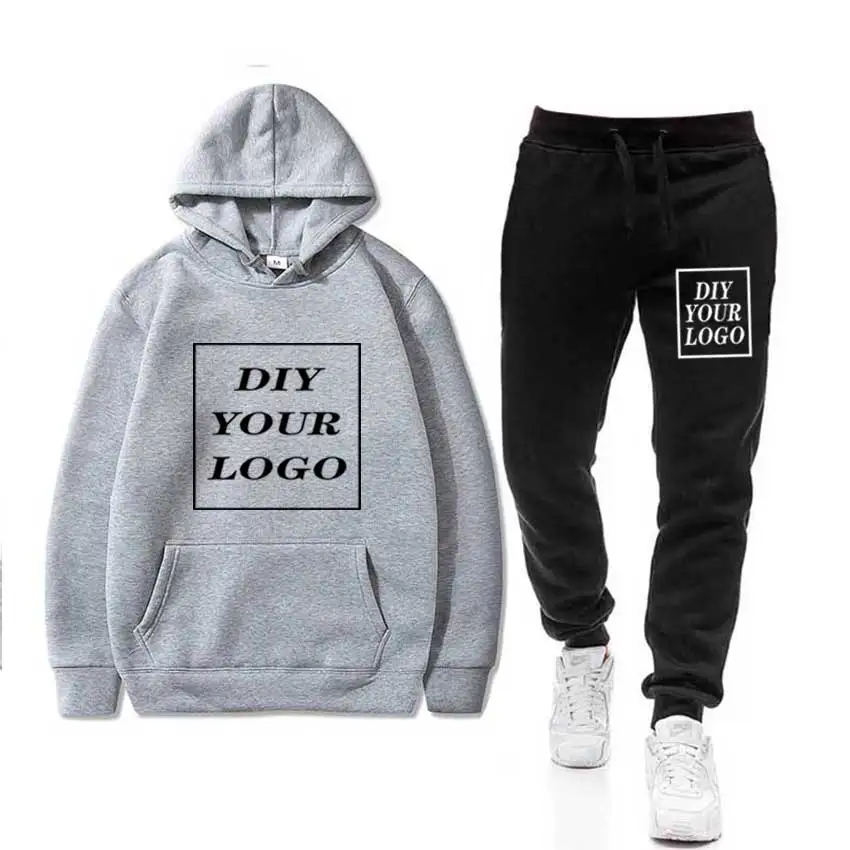 custom logo Print Мужские комплекты, спортивная одежда, Толстая Толстовка+ штаны, логотип «сделай сам», спортивные костюмы, повседневные толстовки, спортивный костюм, мужская спортивная одежда, спортивные штаны для фитнеса - Цвет: custom logo Print