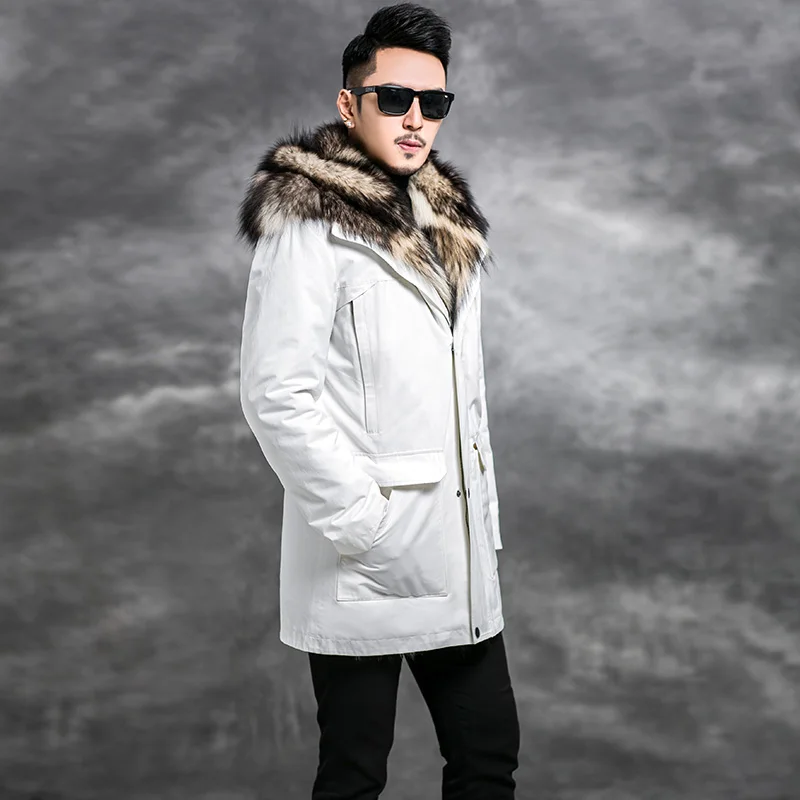 Мужская зимняя куртка с подкладкой из натурального кроличьего меха размеры до