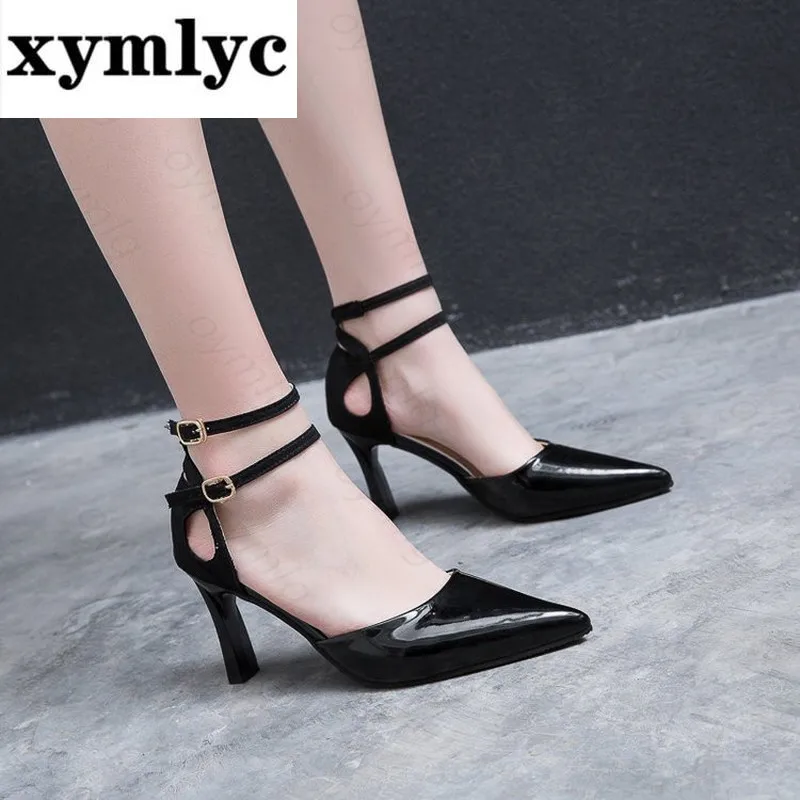 

2019 Sexy Ankle Leather Strap Women Pumps High Heels Pointed Toe Wedding Party Stiletto Woman Shoes 9CM Chaussure Femme