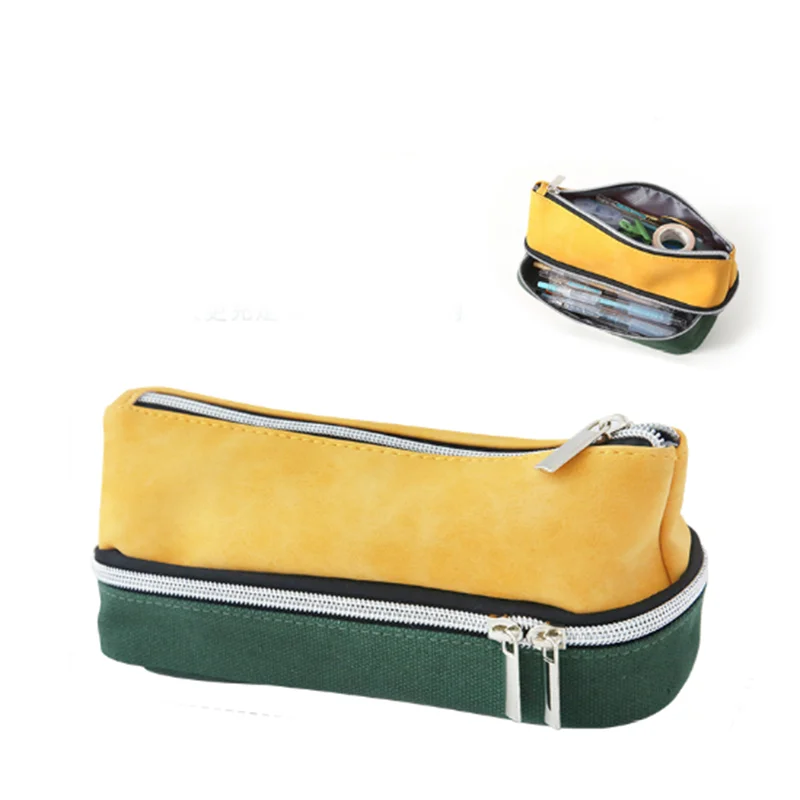 

Simple Double Layer Large Capacity Pencil Case Pu Double Zipper Pencil Bag Creative Multifunctional Pencilcase