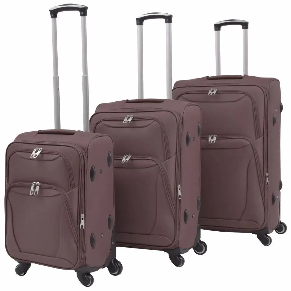 【USA Warehouse】3 Piece Soft Case Trolley Set Coffee