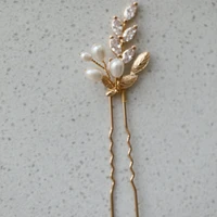 gold leaf bridal hair comb wedding headwear high quality zircon pearl hair pin wedding hair accessories jewelry