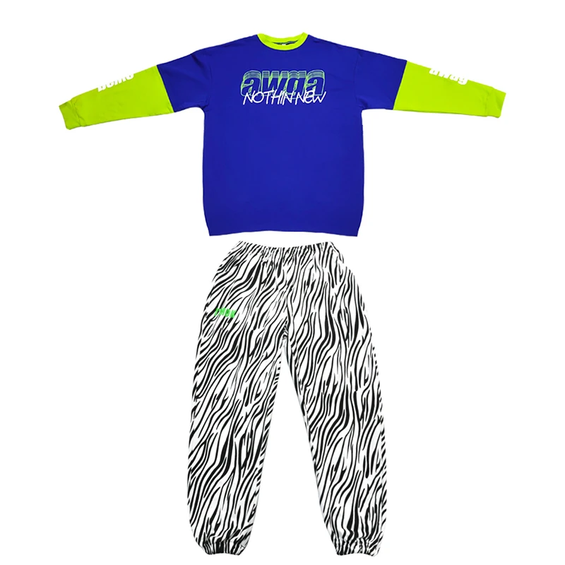 

Boys Hip Hop Dance Costumes Street Dancing Clothes Modern Outfit Kid Stage Wear Loose Long Sleeve Top Zebra Striped Pants DN5781