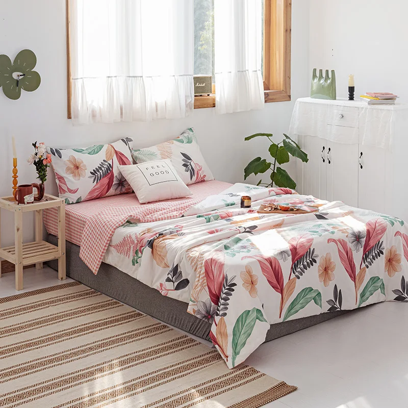 Одеяло с принтом разноцветных листьев 1 шт. хлопок 150x200 см и 200x230 мягкое летнее