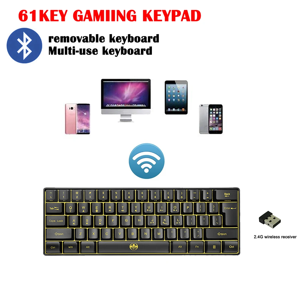 

Беспроводная/Bluetooth клавиатура 2,4 ГГц, 61 клавиша, 2 режима RGB подсветки, многофункциональная игровая клавиатура для игрового ПК, ноутбука, Android
