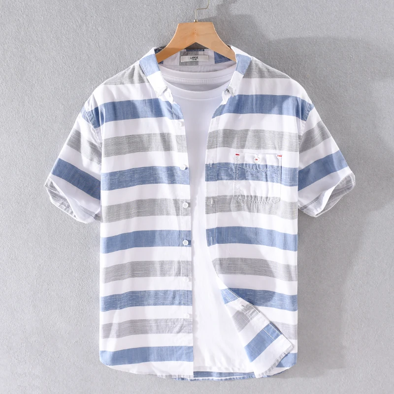 

100% de la raya del algodon de la camiseta de manga corta para hombres de marca de verano camisas de moda de los hombres camisa