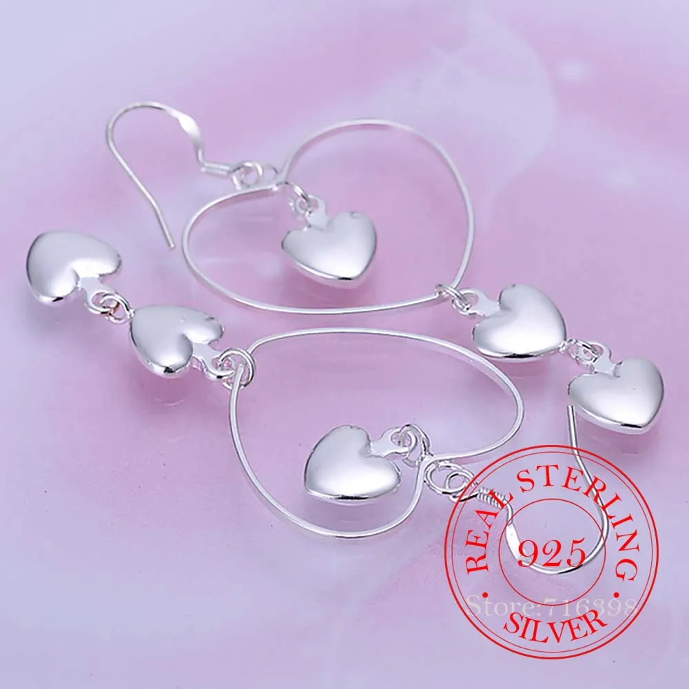 

Korean 925 Sterling Silver Romantic 3 Solid Heart Vintage Long Tassel Dangle Earrings For Women 2020 Engagement Wedding Jewelry