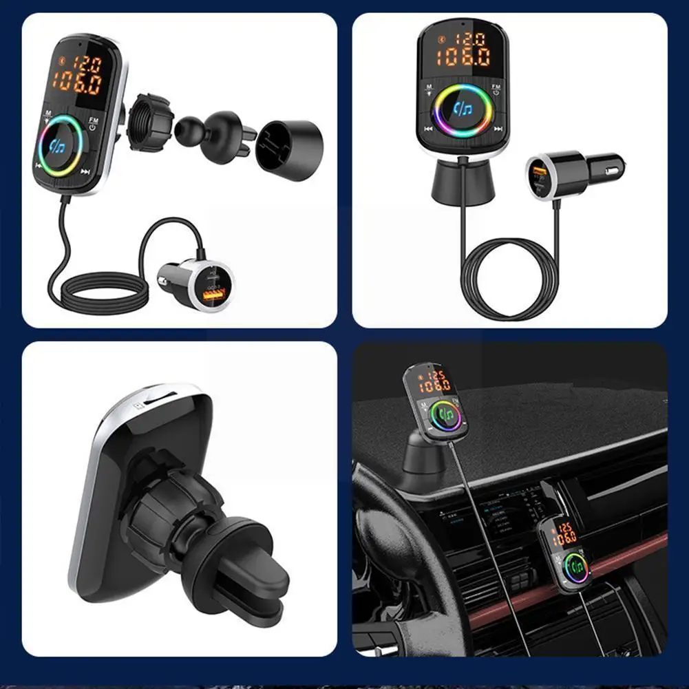 

New Wireless Car Bluetooth FM Transmitter MP3 Radio Black Adapter Color Display USB Dual Charger R7R2