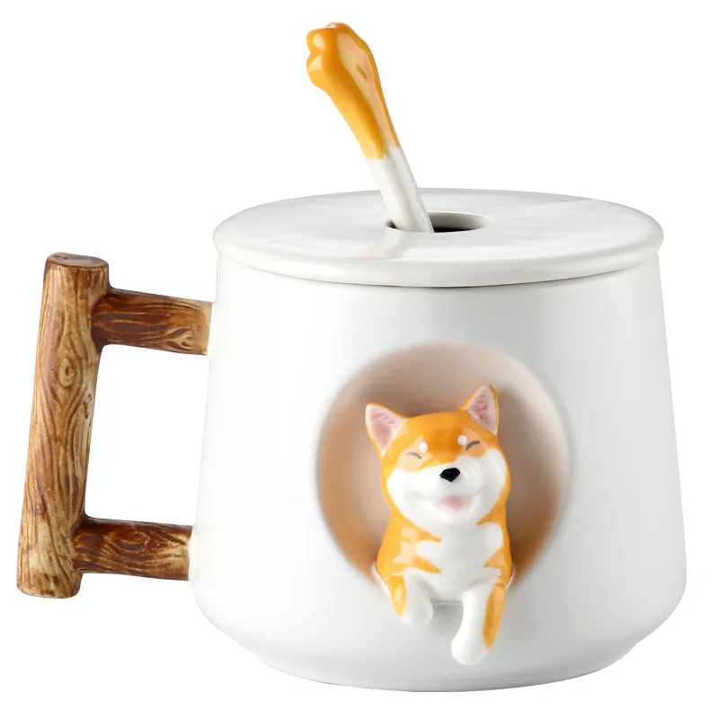 Creative Ceramic Cup Cat Coffee Mug with Lid and Spoon for Milk Tea Household Water Student Gift | Дом и сад