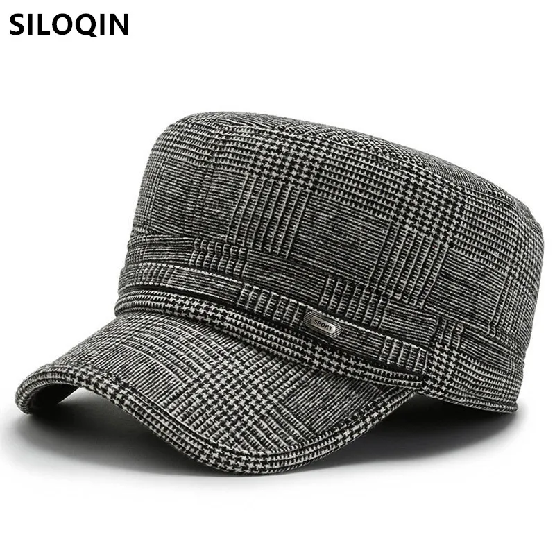 

SILOQIN Snapback Cap NEW Men's Winter Warm Navy Military Hats Adjustable Size Casual Sports Caps Middle-aged Dad's Earmuffs Hat