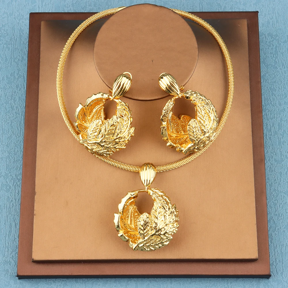 

Nigeria Wedding Jewelry Set Dubai Gold Plated Necklace Pendant Jewelry Women's Accessories African Jewelry Valentine's Day Gift