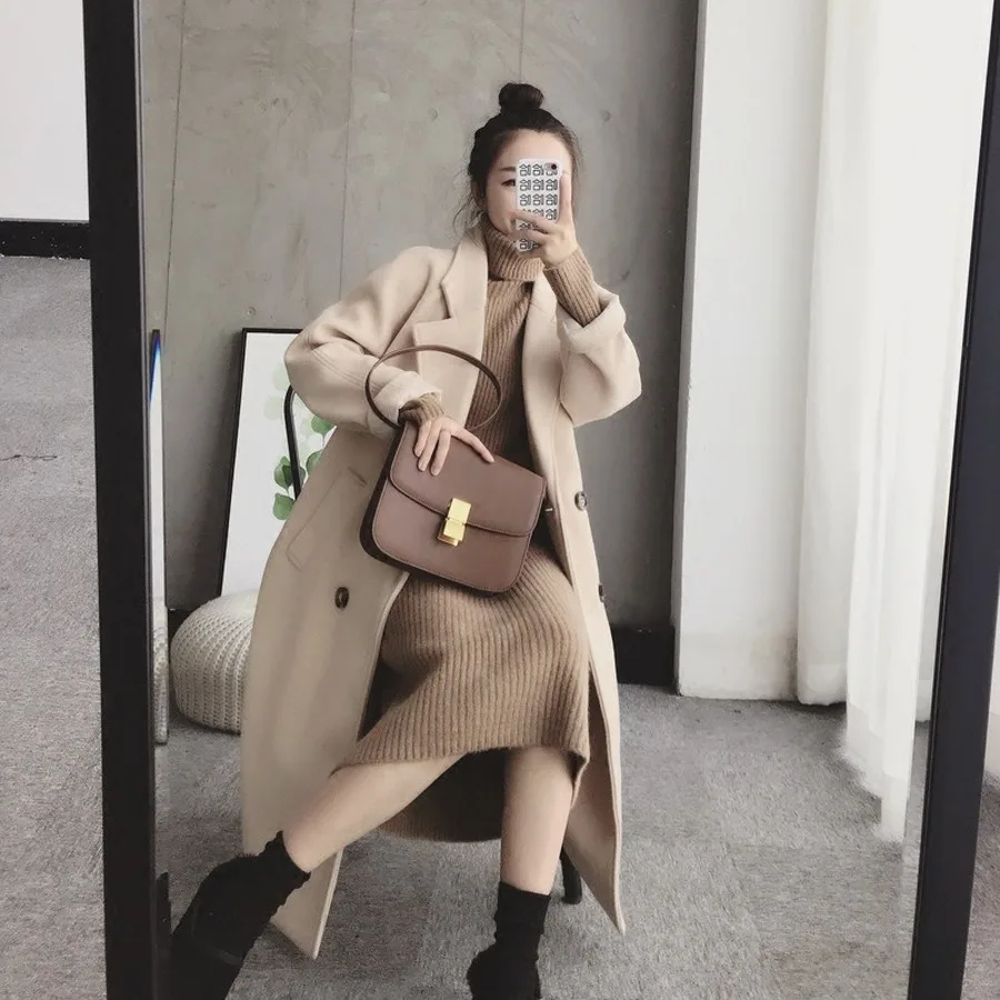 Женское трикотажное платье-свитер повседневное свободное теплое платье с