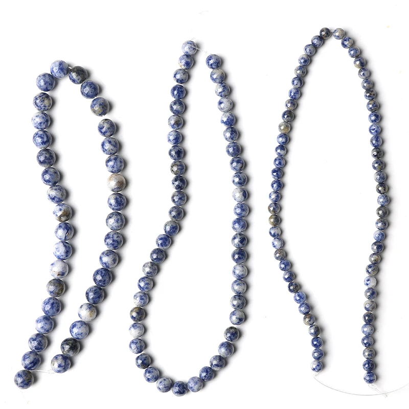 

Natural Stone Dot White Blue Vein Sodalite 4/6/8/10/12mm Round Loose Beads DIY Bracelet Accessories for Jewelry Making 15''
