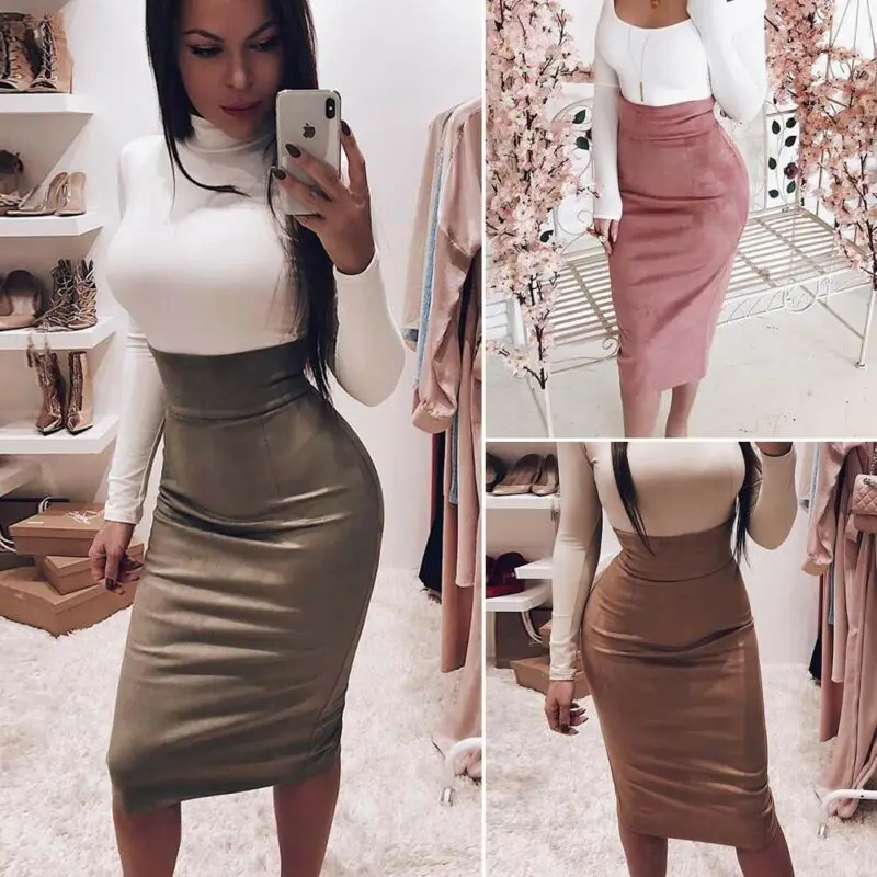 Юбка женская вечерняя облегающая средней длины пикантная короткая с завышенной