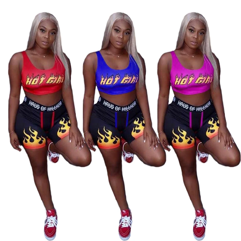 

ZKYZWX Sports Letter Print Sleeveless Tank Tops 2 Piece Set for Women Fashion Skinny Biker Shorts Joggers Fitness Matching Sets