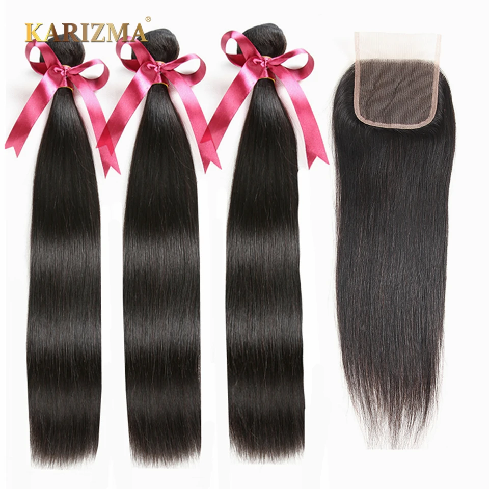 Каризма Набор волос Brazilian Hair Weave с замыканием Straight Bundles With Closure.