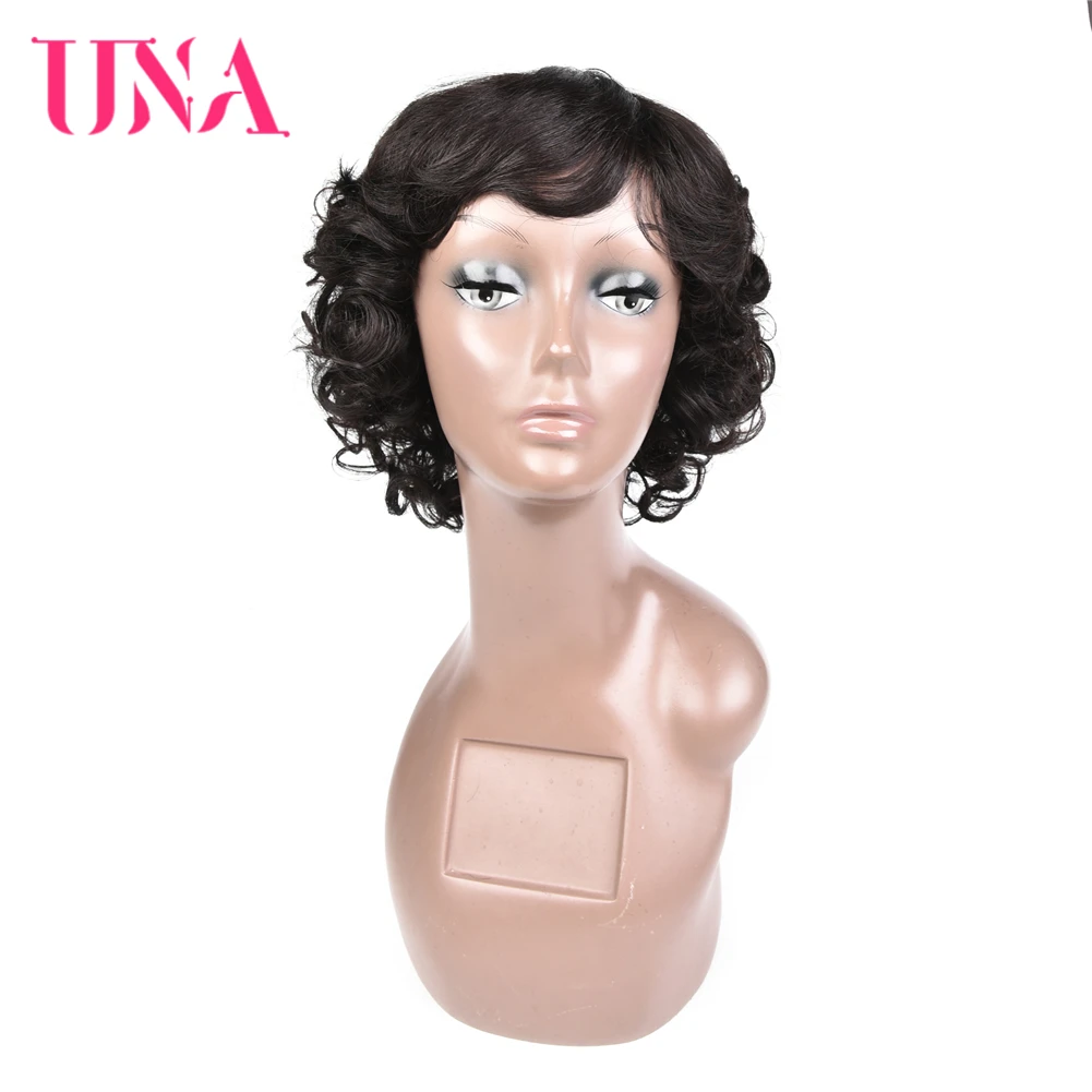Женские парики из человеческих волос UNA короткие вьющиеся волосы 120% плотность 11 - Фото №1
