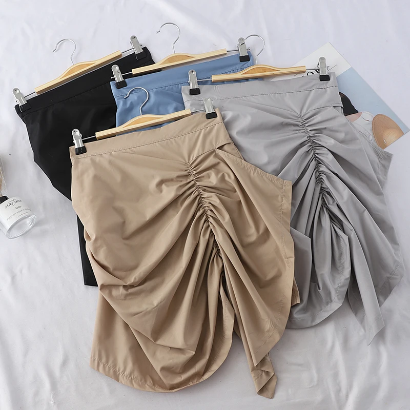 

Lady Irregular Pleated Skirt 2019 Summer New Women Temperament Bag Hip Skirt Casual Solid Lady High Waist Chic Skirt Female