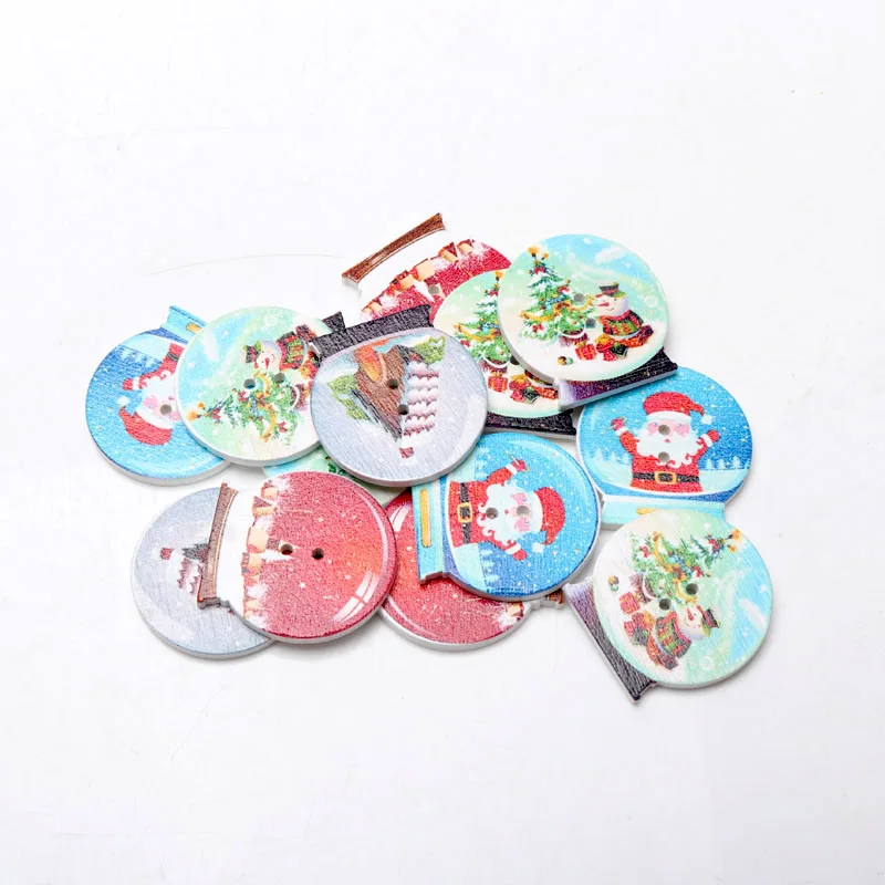 50 шт./упак. цветные рождественские декоративные деревянные пуговицы DIY 2