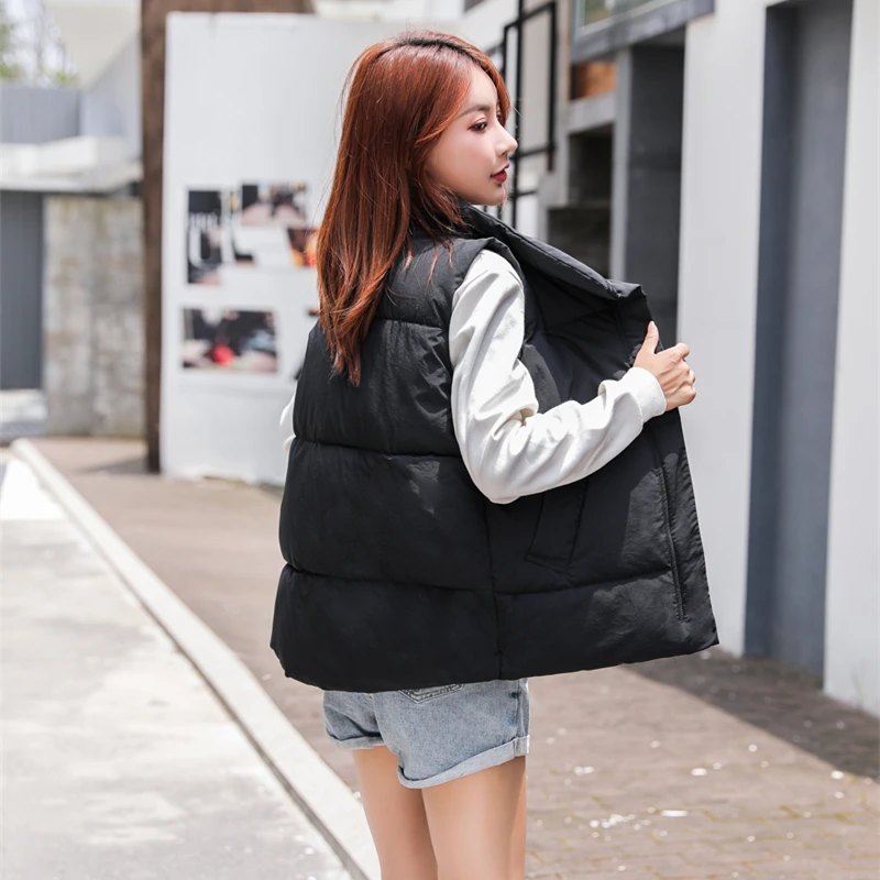 

Women Sleeveless Winter Vest Warm Down Cotton Padded Jacket Female Veats Mandarin Collar Waistcoat