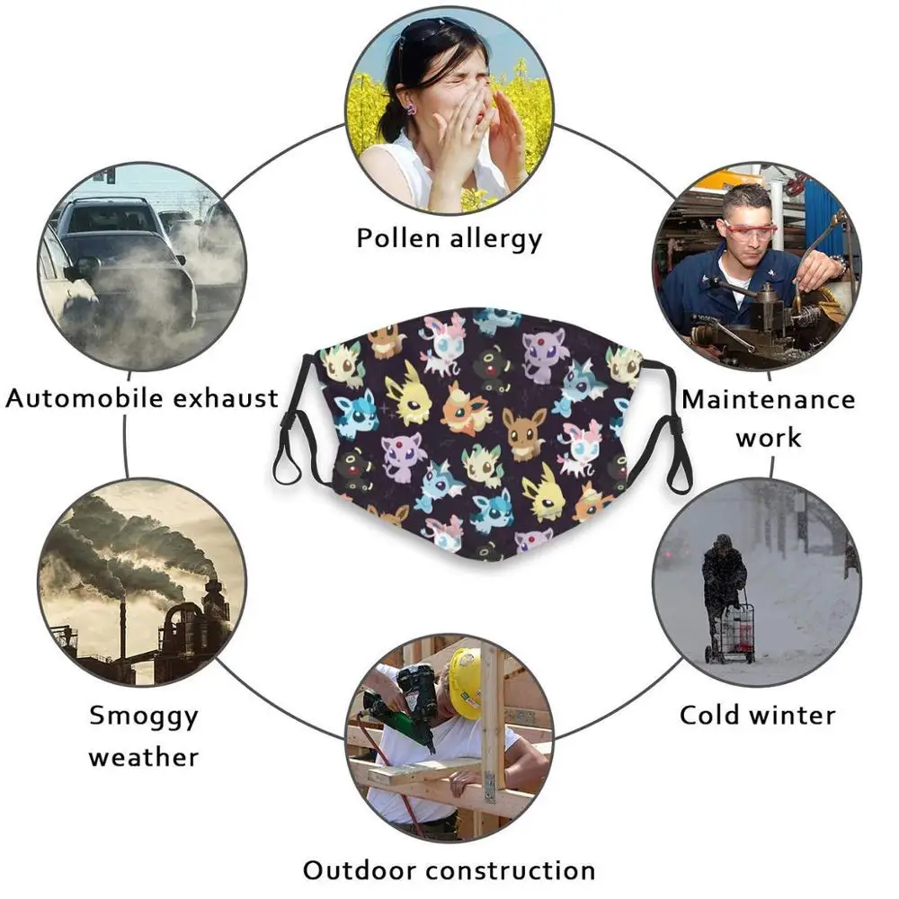 

Evolutions 2.0 Custom Design For Adult Kids Anti Dust Filter Diy Print Washable Face Mask Fairy Ice Lightning Water Fire Dark